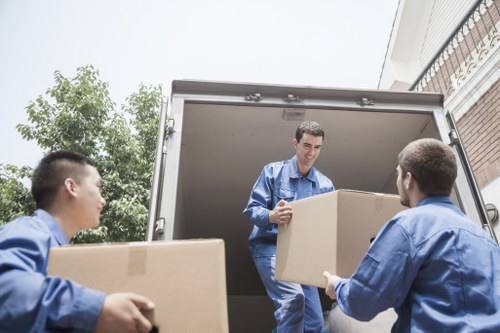 Office furniture and equipment prepared for a commercial move